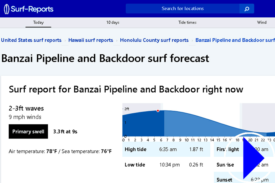 webpage for surf reports