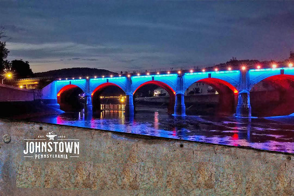 johnstown stone bridge at night